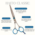 Haito Classic scissors with features highlighted on a white background