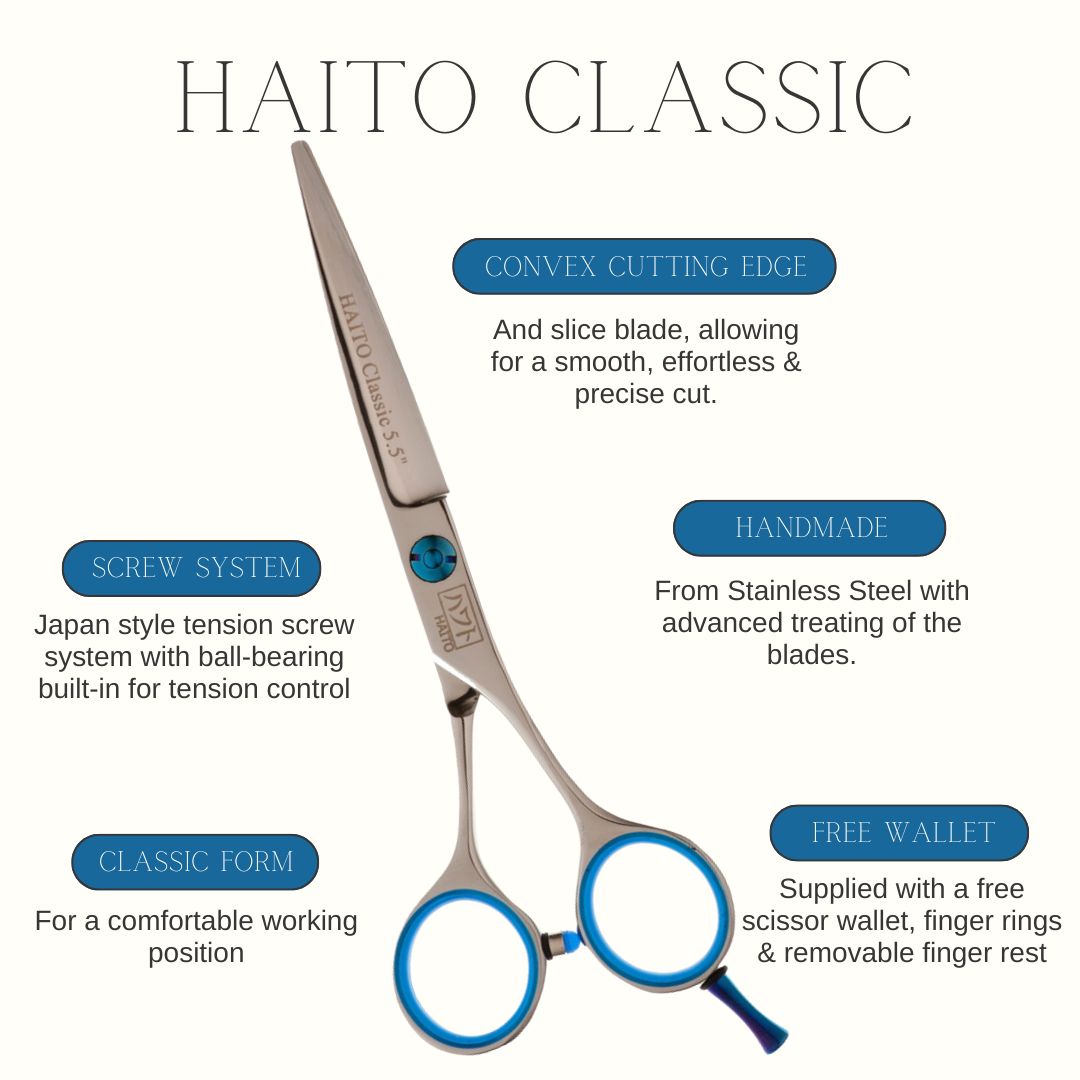 Haito Classic scissors with features highlighted on a white background