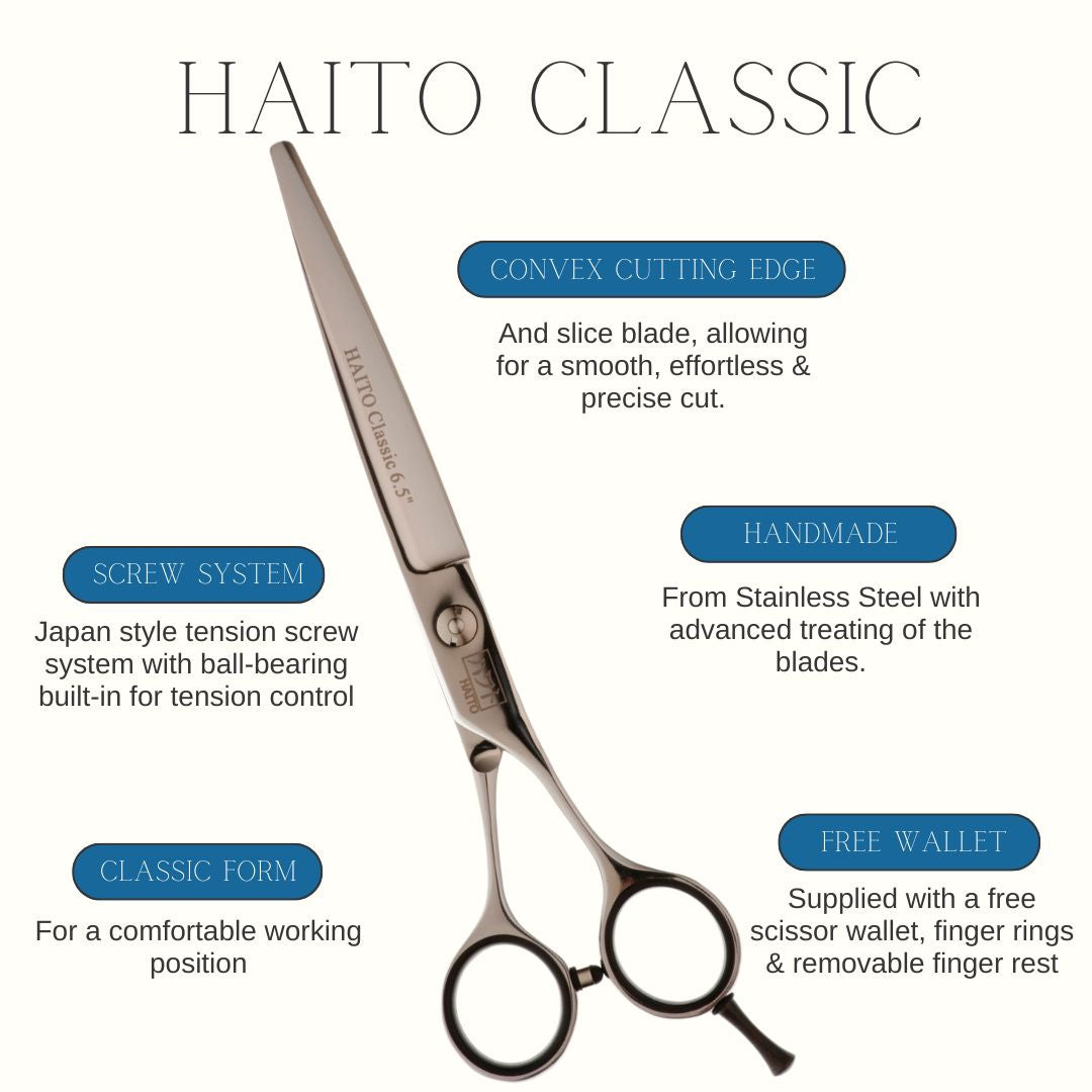 Haito Classic scissors with features highlighted on a white background