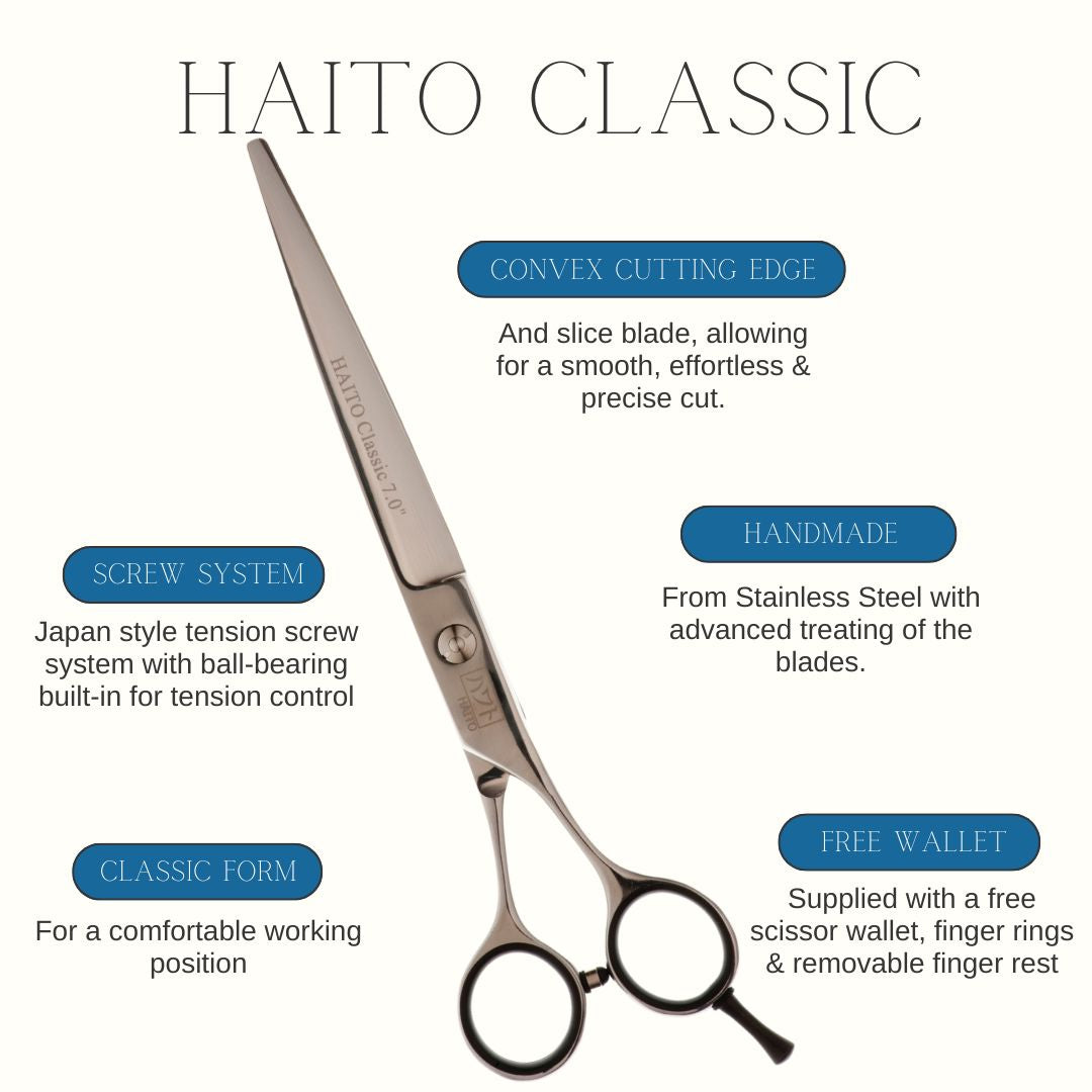 Haito Classic scissors with features highlighted on a white background