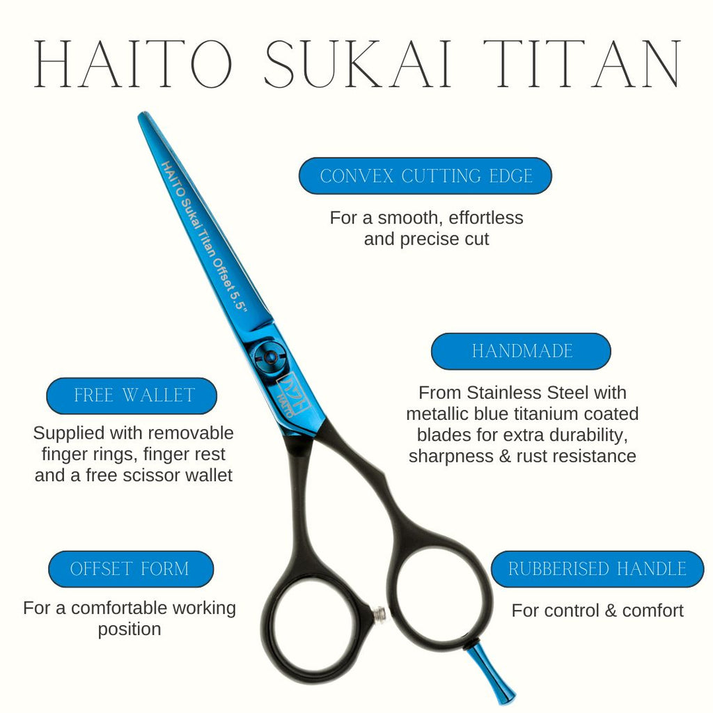 Hair cutting scissors with features highlighted on a white background