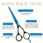 Hair cutting scissors with features highlighted on a white background