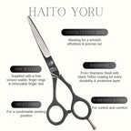 Hair cutting scissors with features highlighted on a white background