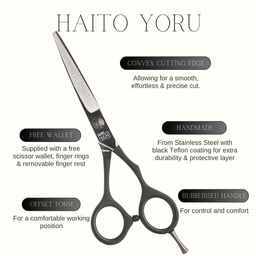 Hair cutting scissors with features highlighted on a white background