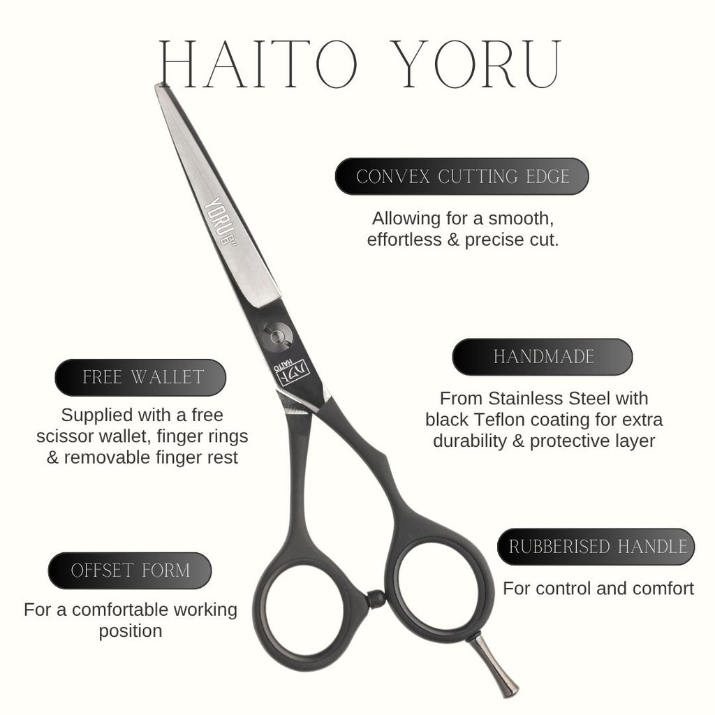 Hair cutting scissors with features highlighted on a white background