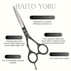Hair cutting scissors with features highlighted on a white background